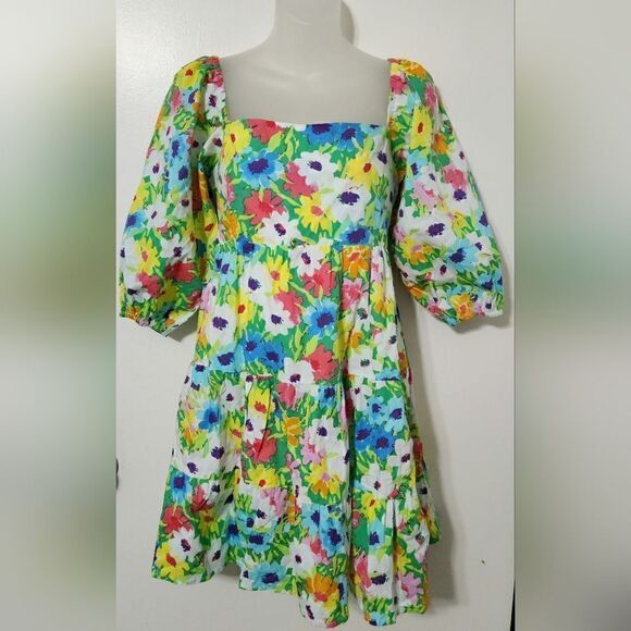 Karlie: Bright Floral Poplin Tier Tie Back Dress size M - Picture 9 of 11